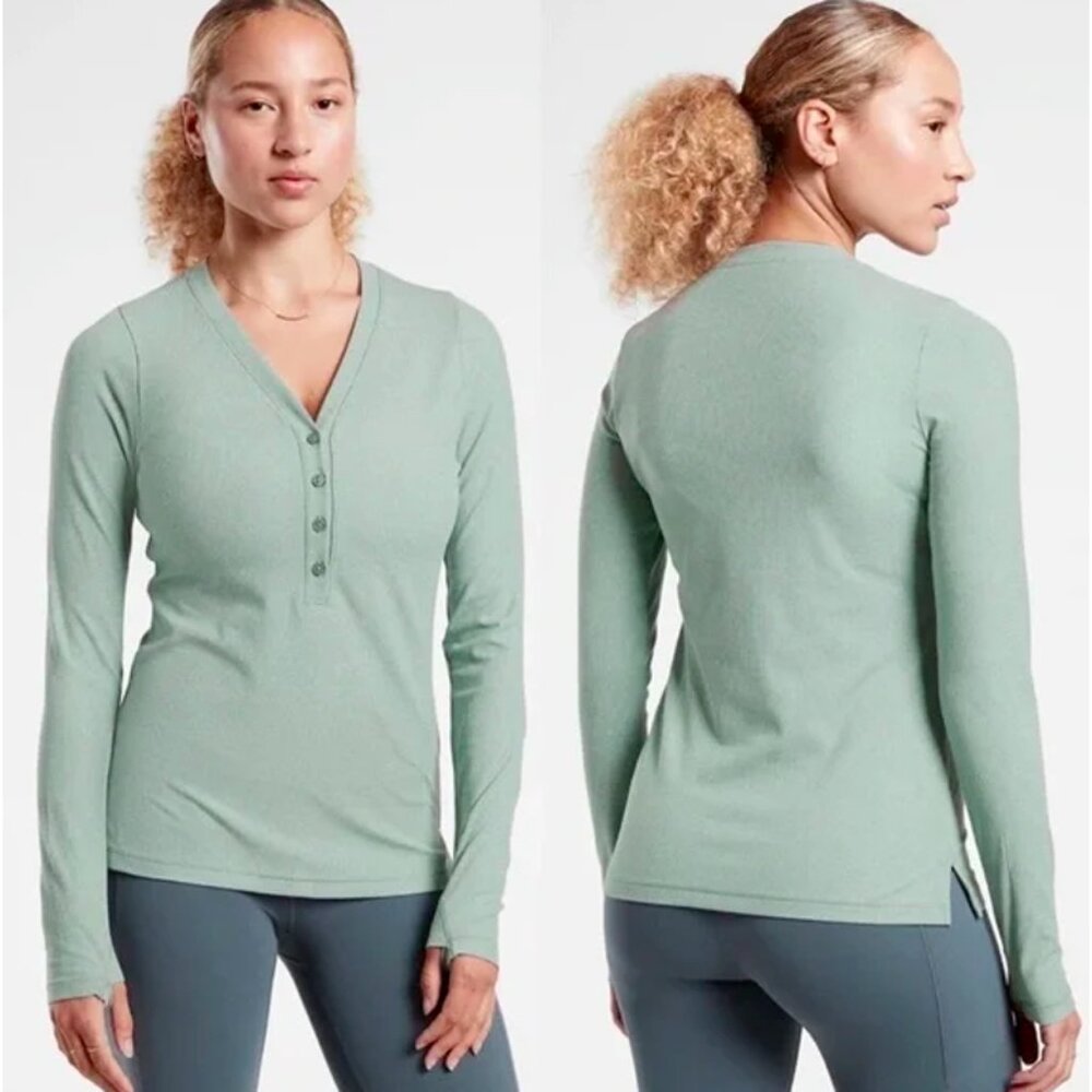 Athleta Uptempo Henley Top Dusty Green size Large